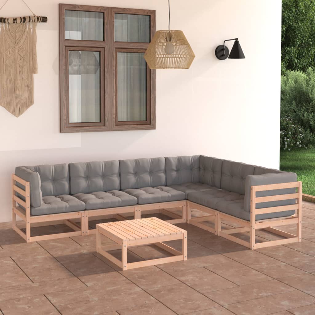7-tlg. Garten-Lounge-Set mit Kissen Kiefer Massivholz
